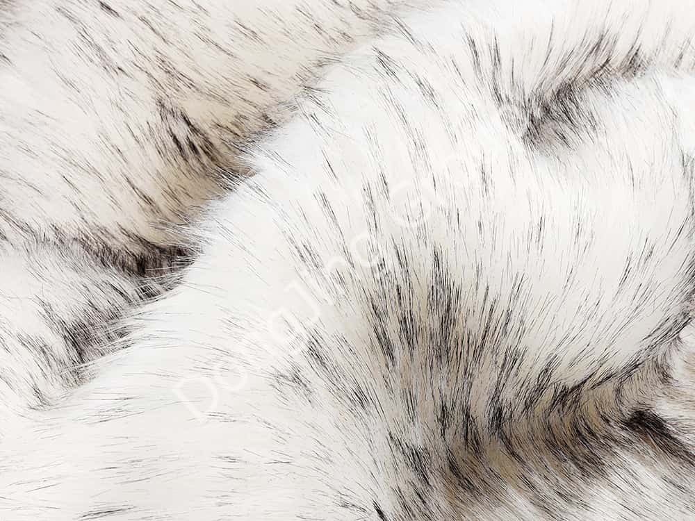 9W1127D-White Timmy White, Printed Black Pointed Raccoon Hair faux fur fabric